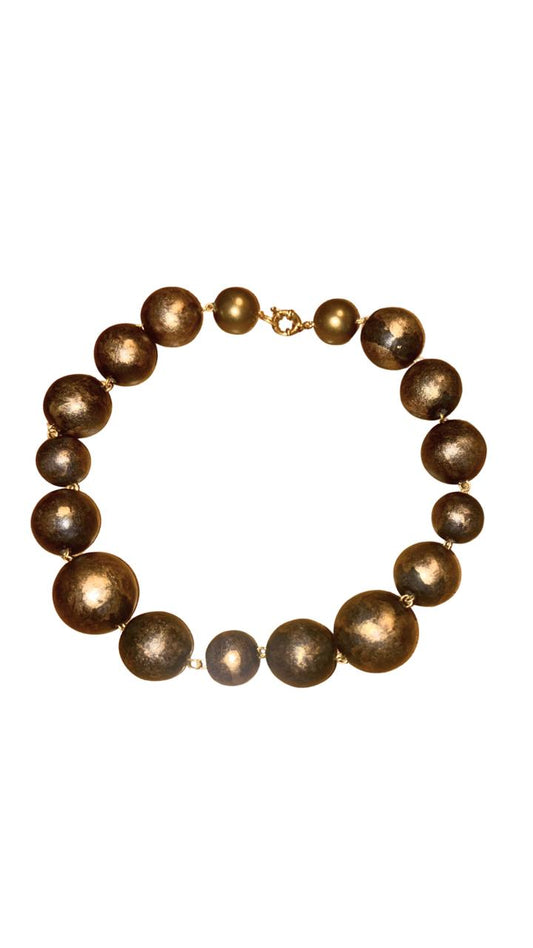 Colar Bolas Marrom e ouro velho