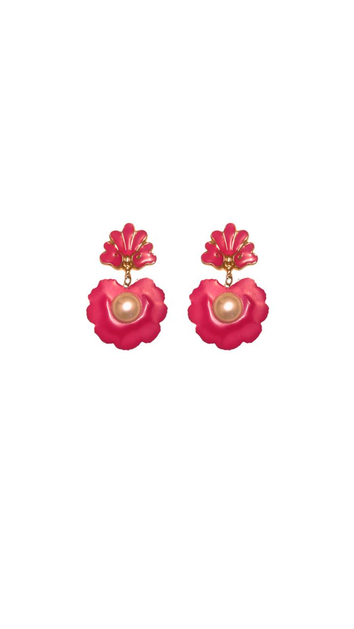 Brinco Rosa Esmalte e Pérola