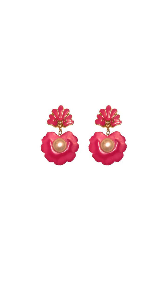 Brinco Rosa Esmalte e Pérola