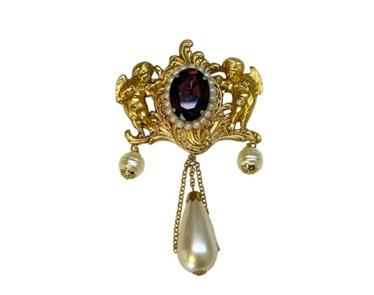 Broche Luxo Cristal e Pérolas