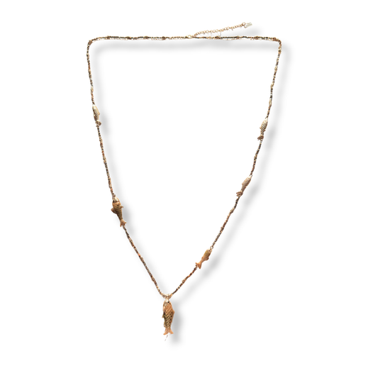 Sautoir Cristais Naturais e Peixes