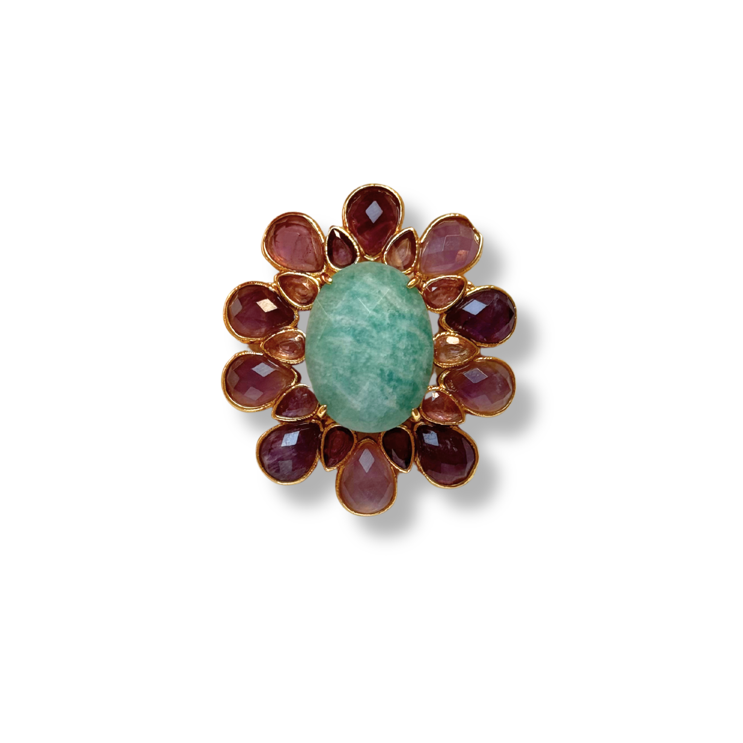 Broche Flor Ametistas e Pérola