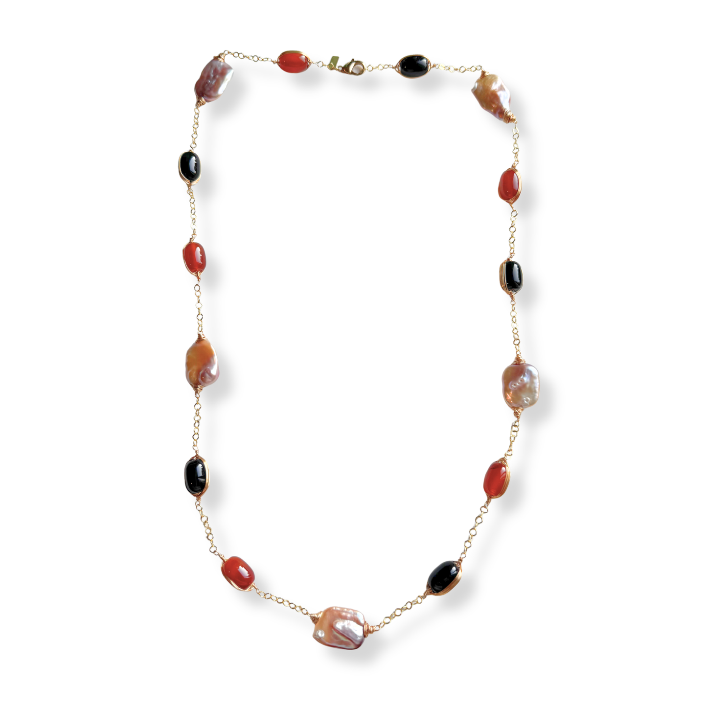 Sautoir Pérolas Agatas e Ônix