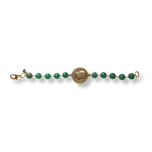 Pulseira Moedas com Cristais Quartzo Verde