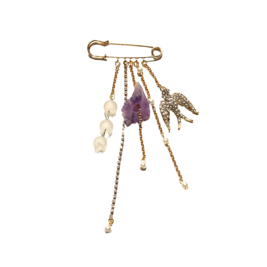 Broche Flores de Lalique e Pomba de Cristal