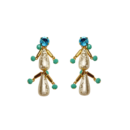 Brinco Pérolas com Cristal Aquamarine